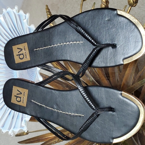 DV by Dolce Vita Shoes - Dv..Dolce Vida black and gold metal sandals 7